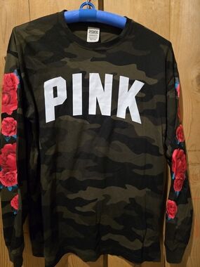 PINK Olive Camo Long Sleeve with Red Rose Sleeves